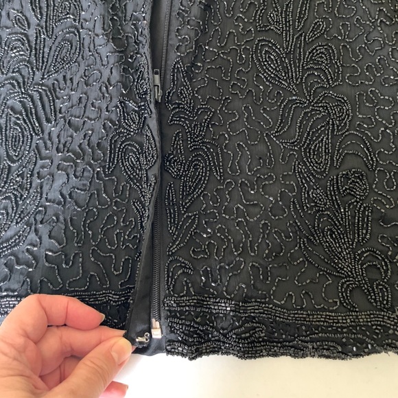 Vintage Black fully embelished shiny sparkling tank top fully zipped back L-XL - Picture 7 of 9